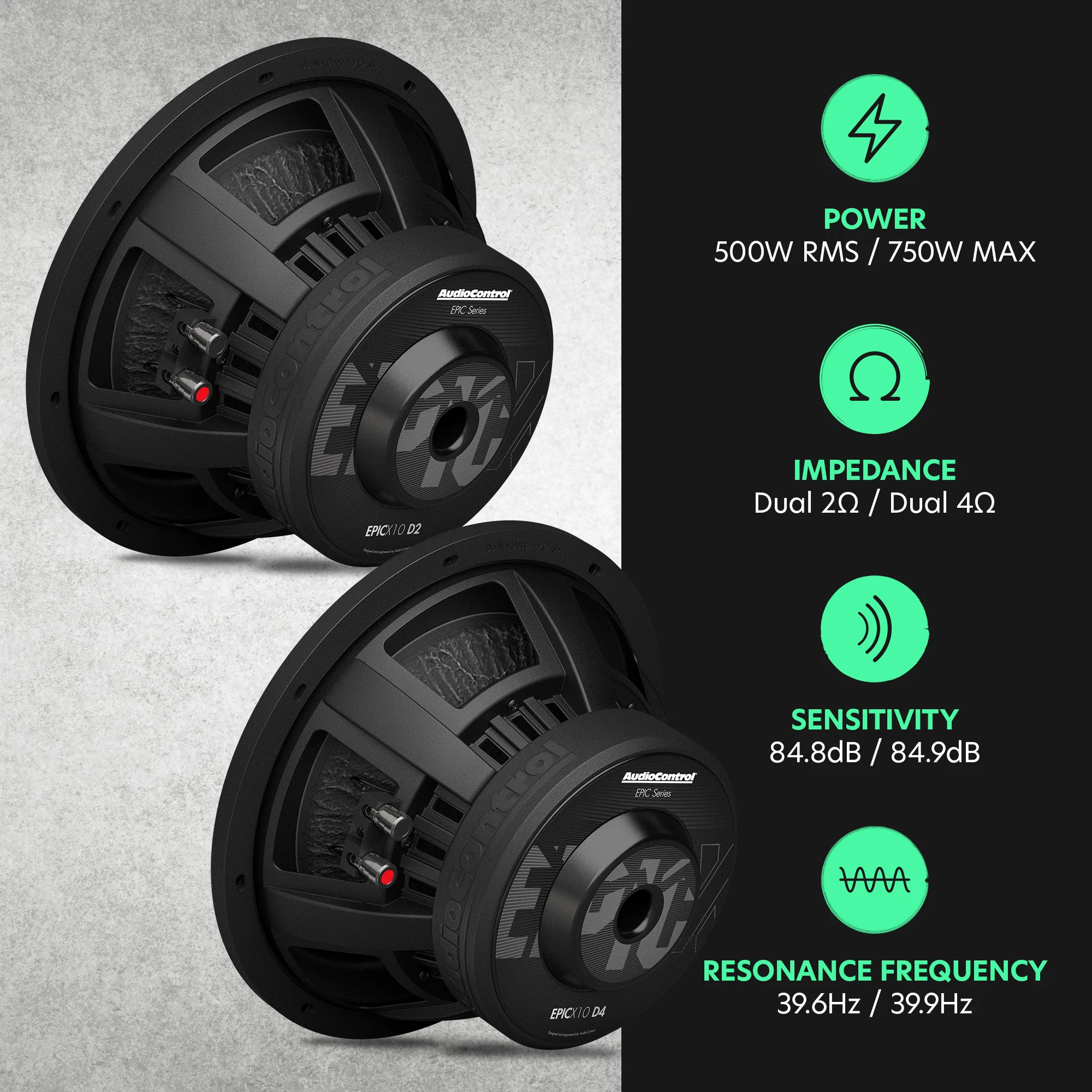 EPICX Series 10" Dual Voice Coil Subwoofer, 500W RMS, Dual 2/4 Ohms - Image 6