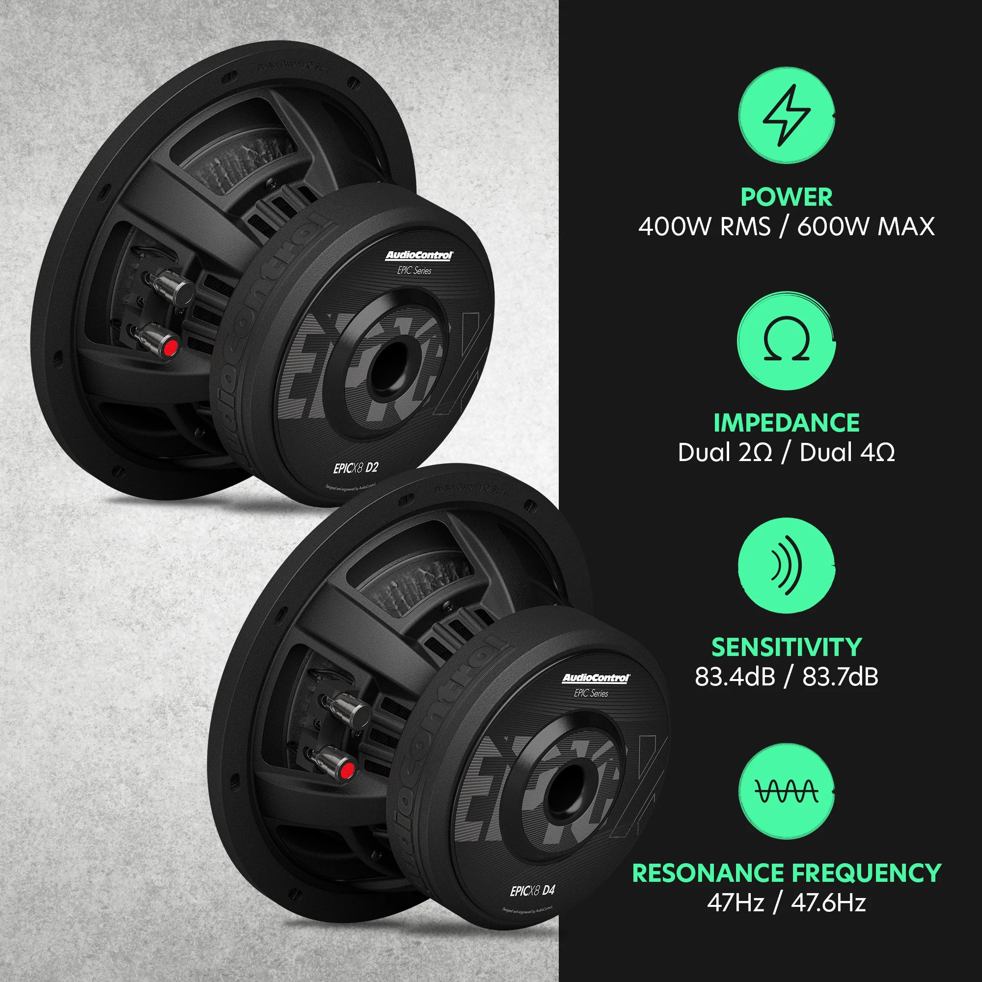 EPICX Series 8" Dual Voice Coil Subwoofer, 400W RMS, Dual 2/4 Ohms - Image 6