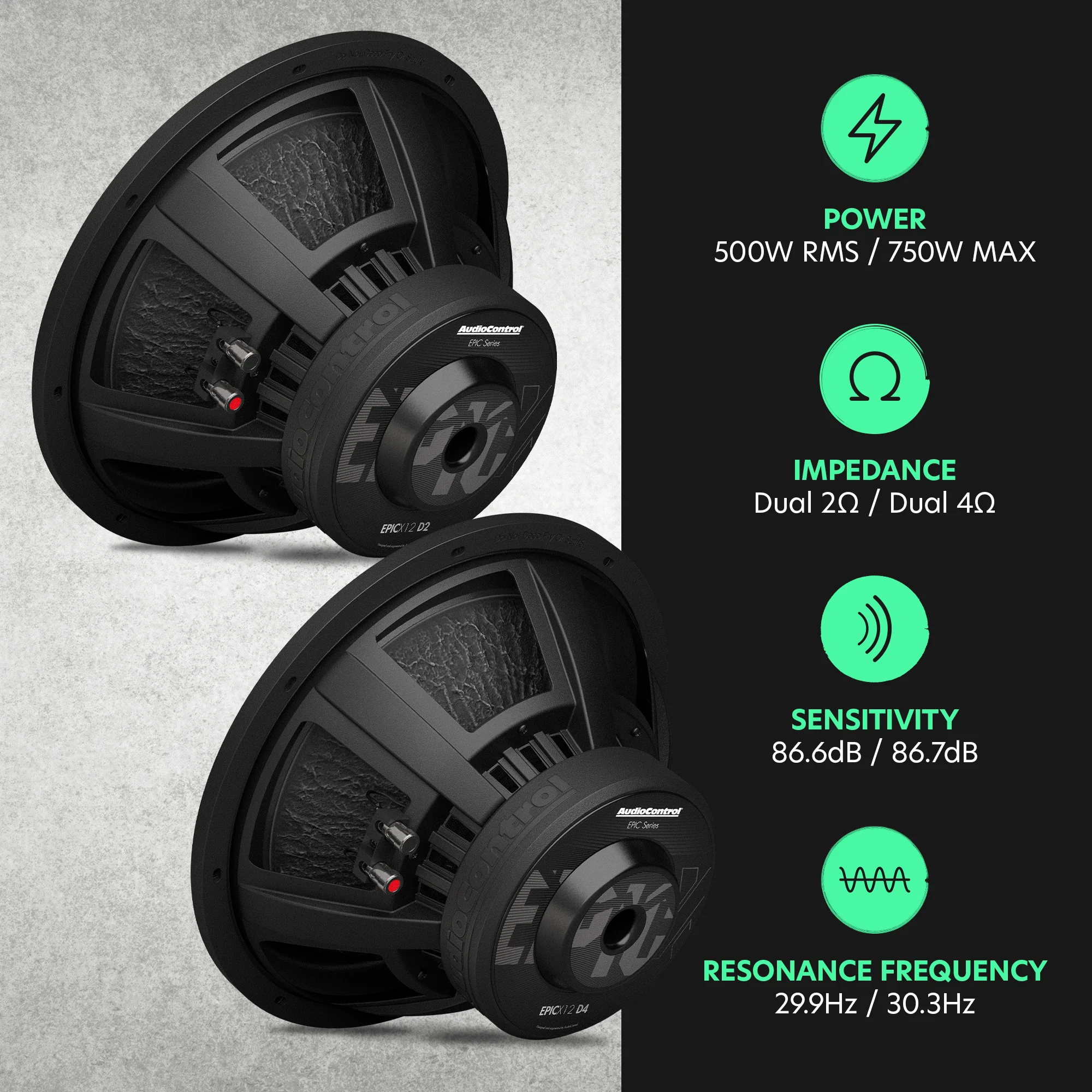 EPICX Series 12" Dual Voice Coil Subwoofer, 500W RMS, Dual 2/4 Ohms - Image 6